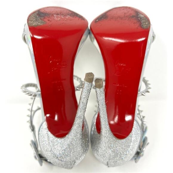 Christian Louboutin Choca Lux 120 Silver Glitter Spike Sandals 38 - Picture 7 of 8